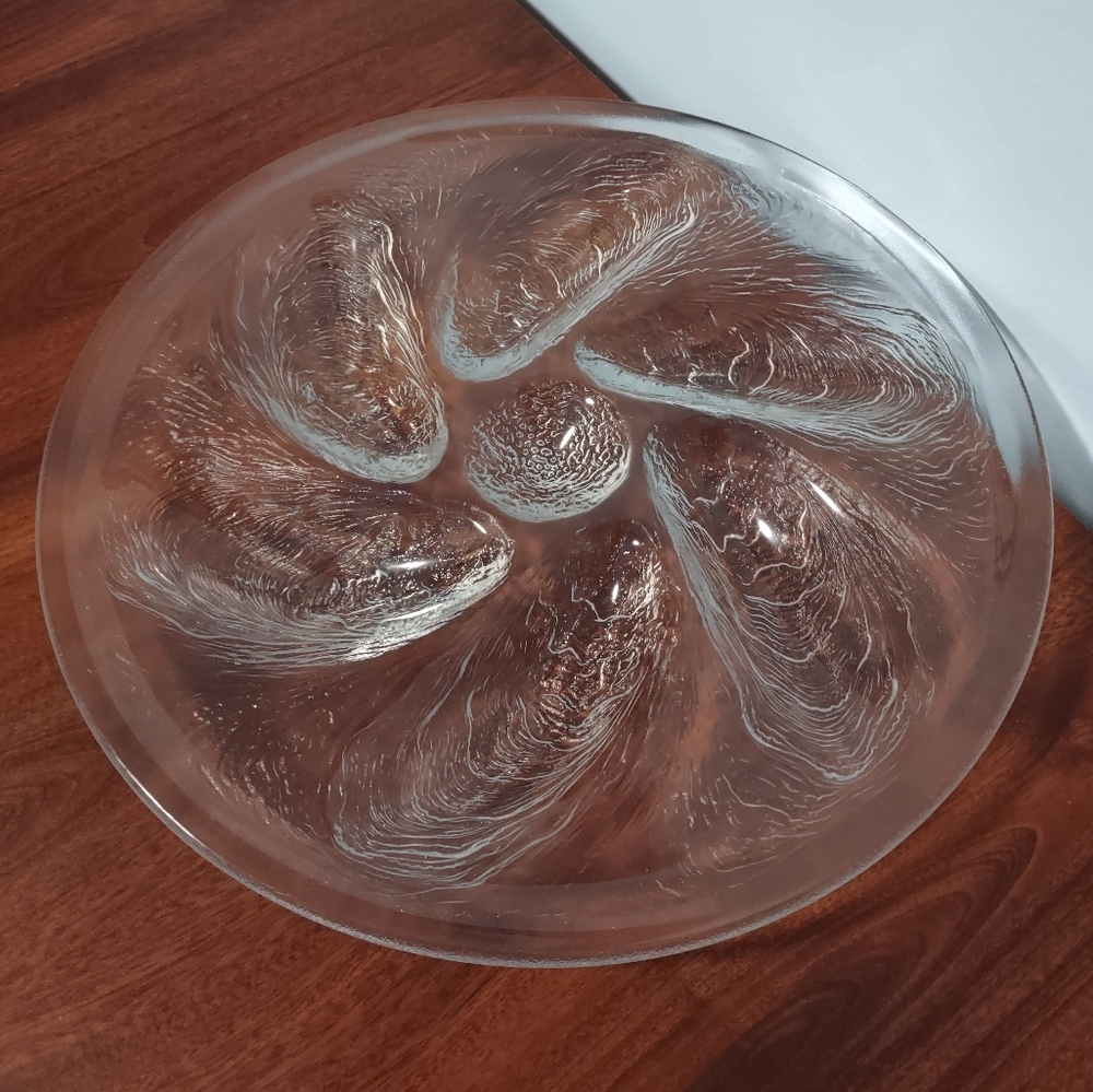 Arcoroc Oyster Plate, Textured Clear Glass With Detailed Wells 10.5"